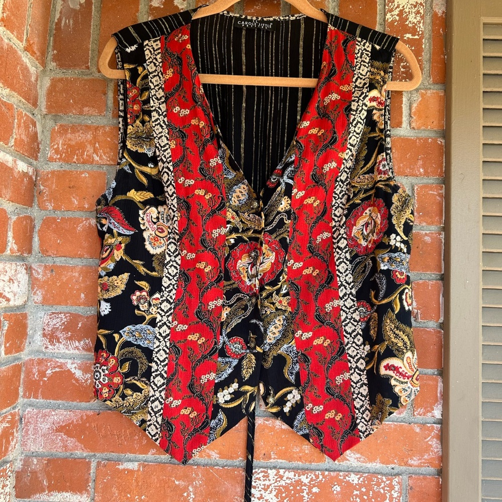 Women's Red and Black Floral Vest